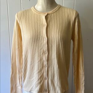 Stephanie Andrew’s Light yellow Ribbed Button-Up Cardigan